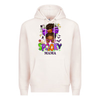 Pale Pink Halloween Afro Messy Bun Spooky Mama Premium Hoodie - texasbilliewilder