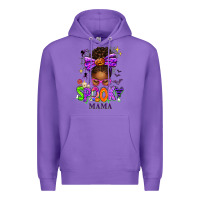 Purple Halloween Afro Messy Bun Spooky Mama Premium Hoodie - texasbilliewilder