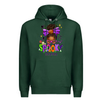 Sports Green Halloween Afro Messy Bun Spooky Mama Premium Hoodie - texasbilliewilder