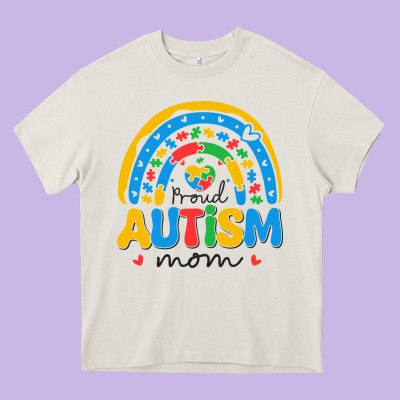 Proud Autism Mom Rainbow Heavy Core Tee Designed By Cowhidedigitalart
