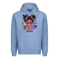 Colony Blue Spooky Mini Halloween Messy Bun Premium Hoodie - texasbilliewilder