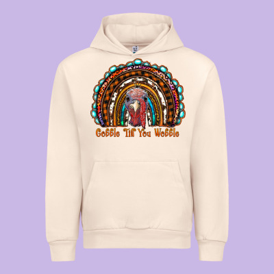 Gobble Till You Wobble Thanksgiving Rainbow Urban Hoodie Designed By Ranaportraitstore