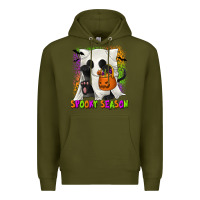 Army Green Spooky Season Ghost Cat Premium Hoodie - texasbilliewilder