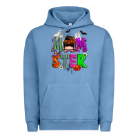 Pigment Pebble Blue halloween momster messy bun Urban Hoodie - Zillion Design Studio