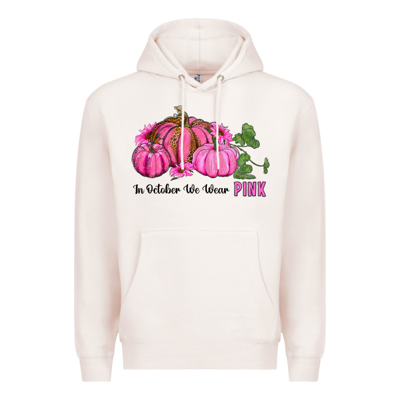 In October We Wear Pink Pumpkin And Sunflowers Premium Hoodie by RanaPortraitStore | Teevron