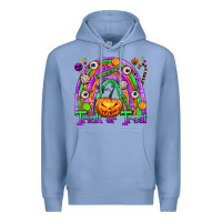 Colony Blue Trick or Treat Halloween Rainbow Premium Hoodie - texasbilliewilder