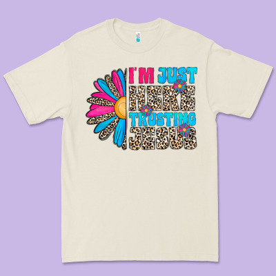 Im Just Here Trusting Jesus Premium Tee Designed By Cowhidedigitalart