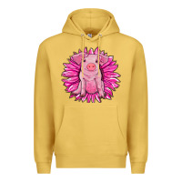 Antique Gold pink sunflower pig Premium Hoodie - RanaPortraitStore