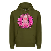 Army Green pink sunflower pig Premium Hoodie - RanaPortraitStore