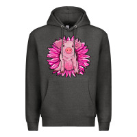 Charcoal Heather pink sunflower pig Premium Hoodie - RanaPortraitStore