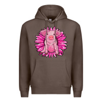 Coffee pink sunflower pig Premium Hoodie - RanaPortraitStore