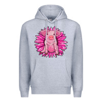 Heather Grey pink sunflower pig Premium Hoodie - RanaPortraitStore