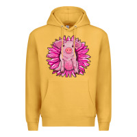 Mustard pink sunflower pig Premium Hoodie - RanaPortraitStore