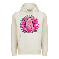 Oatmeal Heather pink sunflower pig Premium Hoodie - RanaPortraitStore