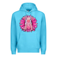Ocean Blue pink sunflower pig Premium Hoodie - RanaPortraitStore