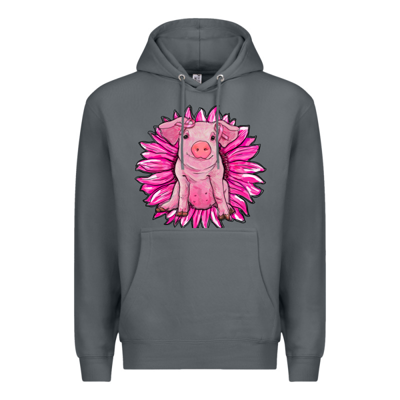 Pink Sunflower Pig Premium Hoodie by RanaPortraitStore | Teevron