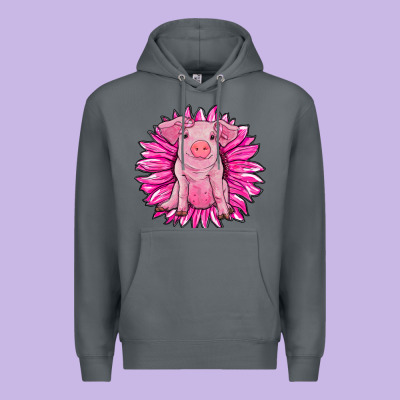 Pink Sunflower Pig Premium Hoodie Designed By Ranaportraitstore