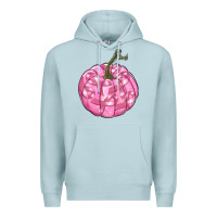 Blue Mist pink pumpkin with breast cancer ribbons Premium Hoodie - RanaPortraitStore