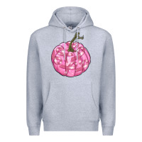 Heather Grey pink pumpkin with breast cancer ribbons Premium Hoodie - RanaPortraitStore