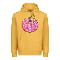 Mustard pink pumpkin with breast cancer ribbons Premium Hoodie - RanaPortraitStore