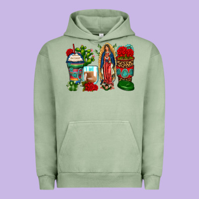 Lady Of Guadalupe Coffee Cups Urban Hoodie Designed By Zillion Design Studio