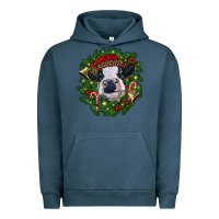 Pigment Midnight Navy heifer cow with Christmas wreath Urban Hoodie - RanaPortraitStore