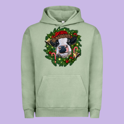 Heifer Cow With Christmas Wreath Urban Hoodie Designed By Ranaportraitstore