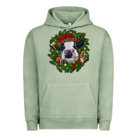 Pigment Oil Green heifer cow with Christmas wreath Urban Hoodie - RanaPortraitStore