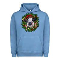 Pigment Pebble Blue heifer cow with Christmas wreath Urban Hoodie - RanaPortraitStore