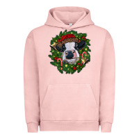 Pigment Salmon heifer cow with Christmas wreath Urban Hoodie - RanaPortraitStore