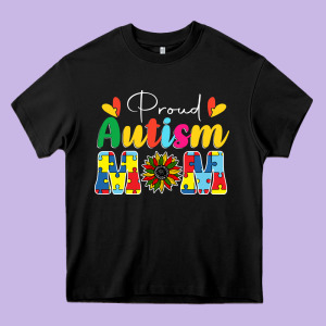 Proud Autism Mom Sunflower Heavy Core Tee Designed By Cowhidedigitalart