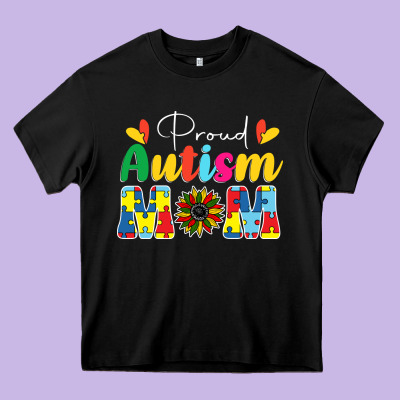 Proud Autism Mom Sunflower Heavy Core Tee Designed By Cowhidedigitalart