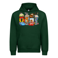 Forest Green cartoon characters coffee cups Urban Hoodie - Zillion Design Studio