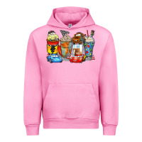 Fuchsia Pink cartoon characters coffee cups Urban Hoodie - Zillion Design Studio