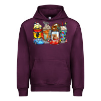 Mauve Wine cartoon characters coffee cups Urban Hoodie - Zillion Design Studio