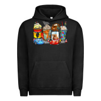 Pigment Black cartoon characters coffee cups Urban Hoodie - Zillion Design Studio