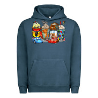 Pigment Midnight Navy cartoon characters coffee cups Urban Hoodie - Zillion Design Studio