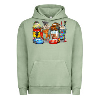 Pigment Oil Green cartoon characters coffee cups Urban Hoodie - Zillion Design Studio