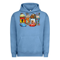 Pigment Pebble Blue cartoon characters coffee cups Urban Hoodie - Zillion Design Studio