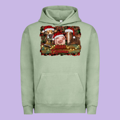 Merry Christmas Farm Animals Urban Hoodie Designed By Ranaportraitstore