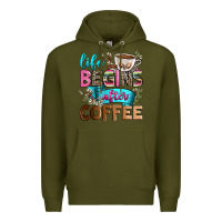 Army Green life begins after coffee Premium Hoodie - Zillion Design Studio