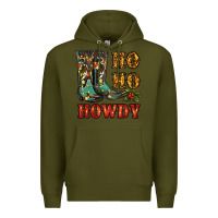 Army Green christmas cowboy boots ho ho howdy Premium Hoodie - RanaPortraitStore