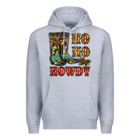 Heather Grey christmas cowboy boots ho ho howdy Premium Hoodie - RanaPortraitStore