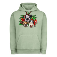 Pigment Oil Green christmas cows with tree Urban Hoodie - RanaPortraitStore