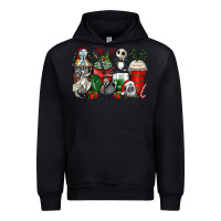 Black Christmas cartoon characters coffee cups Urban Hoodie - Zillion Design Studio