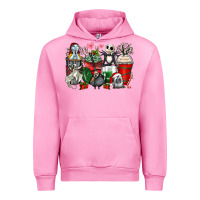 Fuchsia Pink Christmas cartoon characters coffee cups Urban Hoodie - Zillion Design Studio