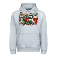 Heather Grey Christmas cartoon characters coffee cups Urban Hoodie - Zillion Design Studio