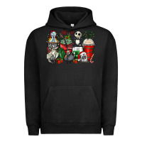 Pigment Black Christmas cartoon characters coffee cups Urban Hoodie - Zillion Design Studio