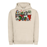 Pigment French Oak Christmas cartoon characters coffee cups Urban Hoodie - Zillion Design Studio
