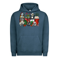 Pigment Midnight Navy Christmas cartoon characters coffee cups Urban Hoodie - Zillion Design Studio